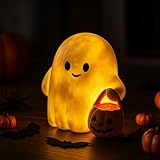 Halloween Deko Geist Kürbis Nachtlicht, Halloween Deko Geister Figuren mit LED Kerzen Geister Nachtlicht Leuchtende Geisterfigur Statue Harz Gespenst Skulptur Ghost Ornament für Party Tischdeko