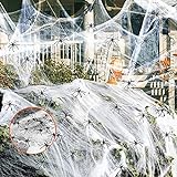 MANBEIYA Halloween Dekoration Spinnennetz Deko,1800 Quadratmeter große Spinnennetze,300g Spinnennetze +100 Spinnen, Innenbereich mit gefälschten Spinnen für Halloween Party Dekorationen
